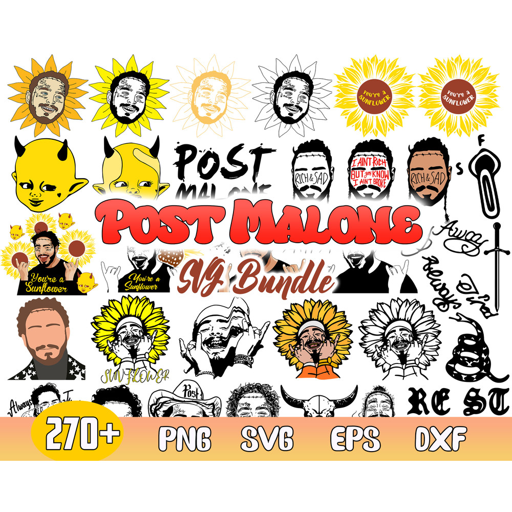 Post Malone Bundle Svg, Post Malone Svg, Sunflower Svg, Post Malone Vector Svg .jpg