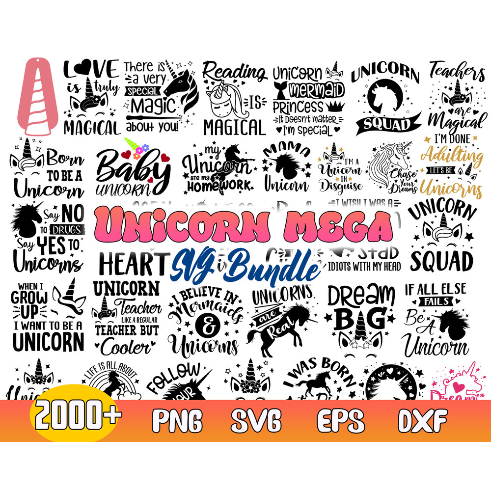 Unicorn Mega Bundle Svg, Unicorn Svg, Unicorn Quote Svg, Png Dxf Eps Digital File .jpg