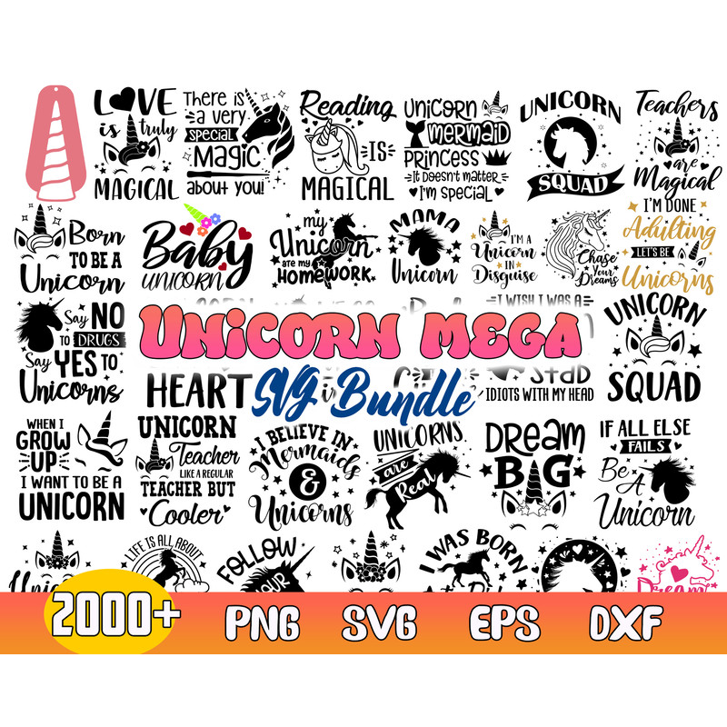 Unicorn Mega Bundle Svg, Unicorn Svg, Unicorn Quote Svg, Png Dxf Eps Digital File .jpg