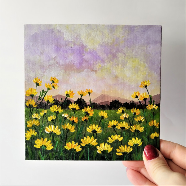 Canvas-art-sunset-painting-landscape-field-yellow-daisies-with-acrylic-paints-on-canvas-board.jpg