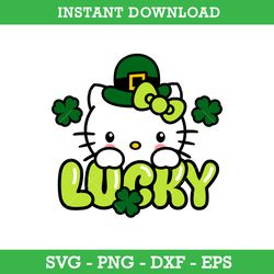 Lucky Hello Kitty Svg, Kitty St. Patrick's Day Svg, St. Patrick's Day Svg, Png Dxf Eps, Instant Download