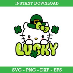lucky hello kitty svg, kitty st. patrick's day svg, st. patrick's day svg, png dxf eps, instant download