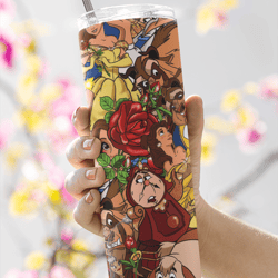 beauty and the beast tumbler premium skinny tumbler wrap 20 ounce tumbler wrap png clipart image seamless image