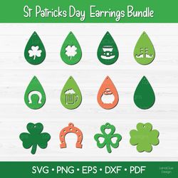 St Patricks Day Earrings Bundle SVG - Jewelry Template - Shamrock Pendant Template - Clover Earrings SVG