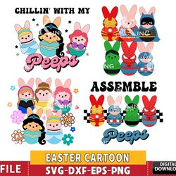 4 easter cartoon svg bundle, easter princess svg, easter superman svg eps dxf png, for cricut, digital, instant download