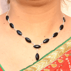 Onyx Silver Handmade Necklace Jewelry Gift For Her, Marquise Black Gemstone & 925 Sterling Silver Summer Women Necklace