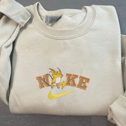 raichu nike embroidered crewneck, pokemon embroidered sweatshirt, inspired embroidered manga anime hoodie