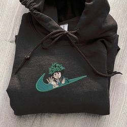 midoriya nike embroidered crewneck, my hero academia embroidered sweatshirt, inspired embroidered manga anime hoodie