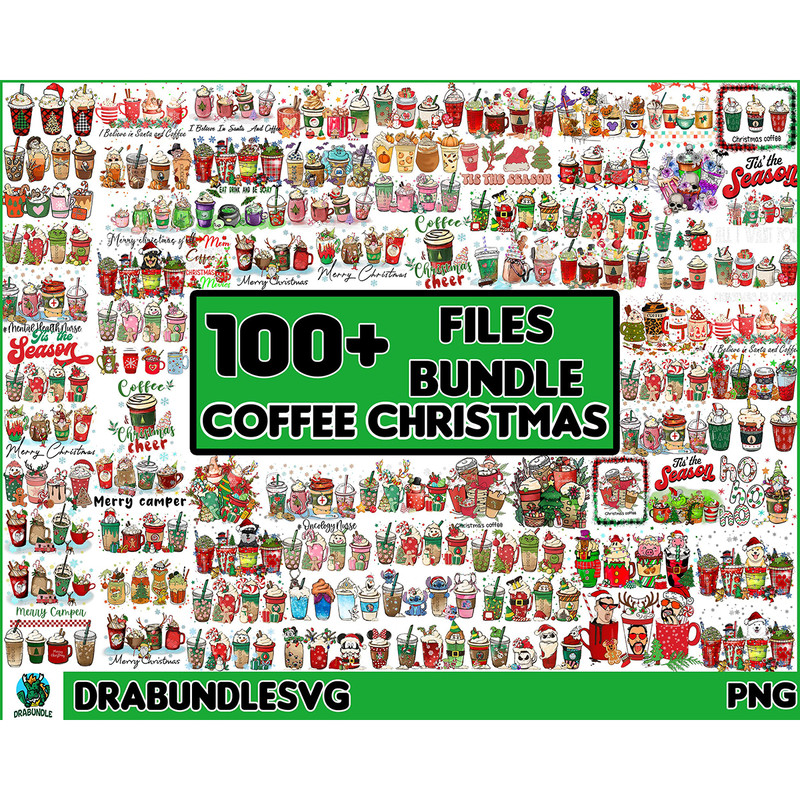 100 Christmas Coffee Latte PNG, Christmas Coffee Png, Christmas Bundle, Snowman Reindeer, Pink Christmas Coffee Png,Printable File Instant Download.jpg