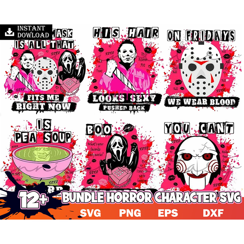 12 Horror Character Svg, Horror Friends Svg, Chucky and Freddy, Movie Characters SVG Bundle Cut Files for Cricut, Silhouette Instant Download.jpg