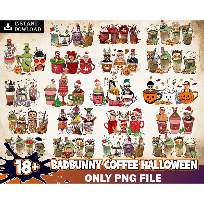 18 Bad Bunny PNG, Bad Bunny coffee cups, Halloween Coffee, Bad Bunny Halloween, Halloween Bunny PNG, Digital sublimation PNG Instant Download.jpg