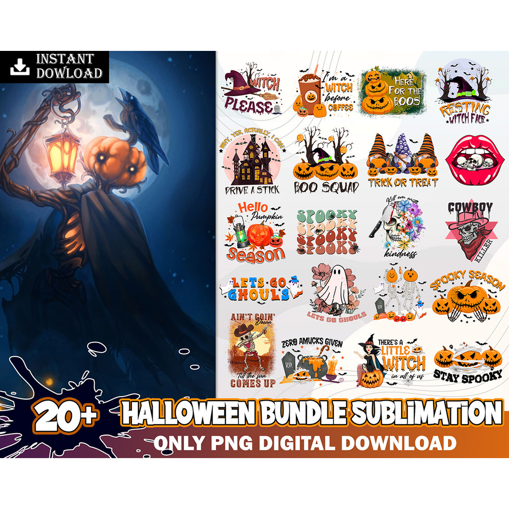 20 Halloween Mega Bundle PNG Bundle Fall Png, Ghost Png, Pumpkin Png, Retro, Daisy, Smiley Face, Fall Season Png, Instant Download.jpg