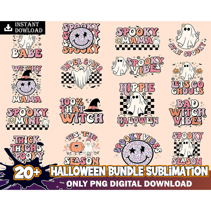 20 Halloween Png, Hippie Halloween Png, Halloween Sublimation Design, Retro Halloween Png, Fall Png, Spooky Png, Ghost Png, Pumpkin Png Instant Download.jpg