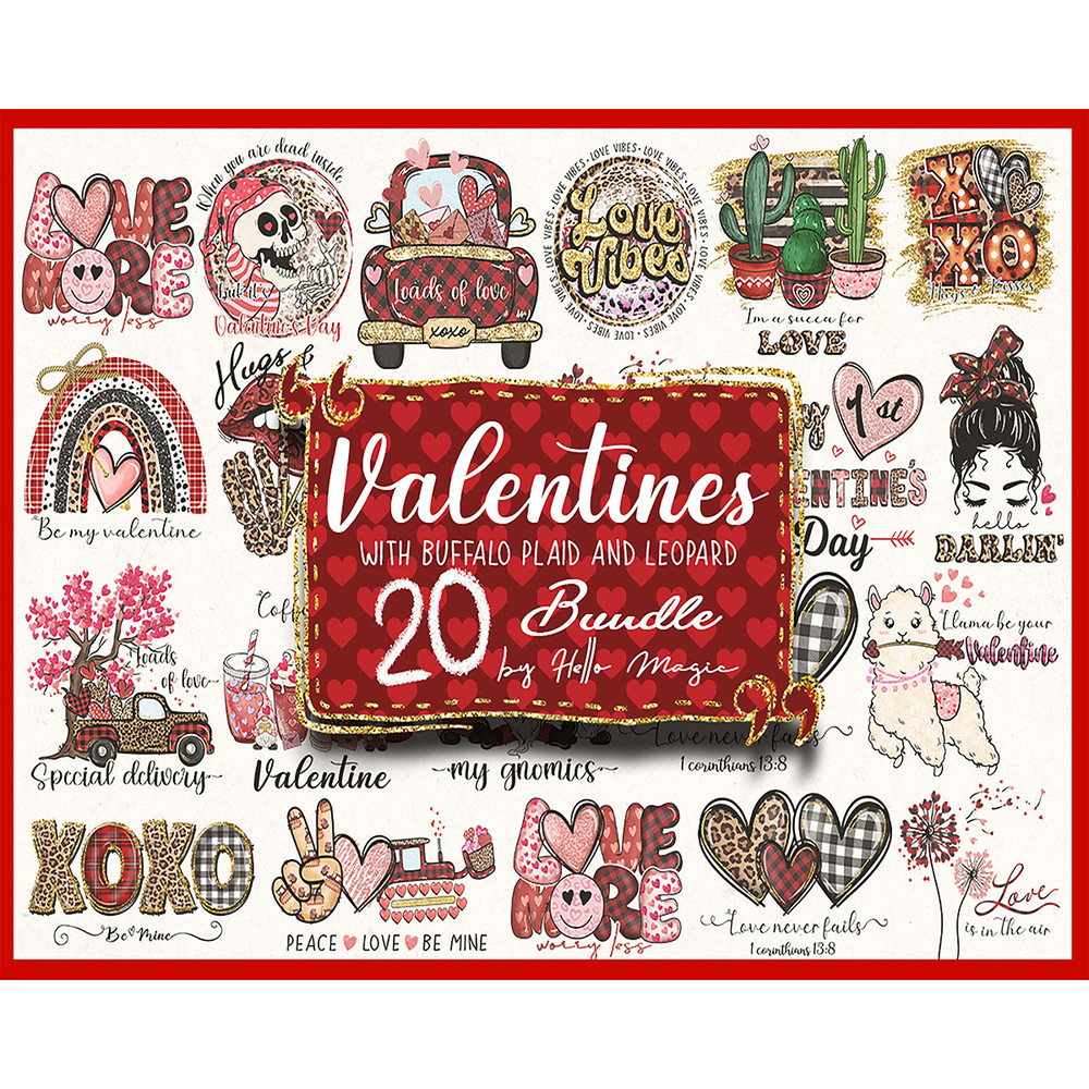 20 Valentines Buffalo Plaid Leopard PNG Clipart, Png Sublimation, Leopard Print Watercolor, Instant Download, Printable.jpg
