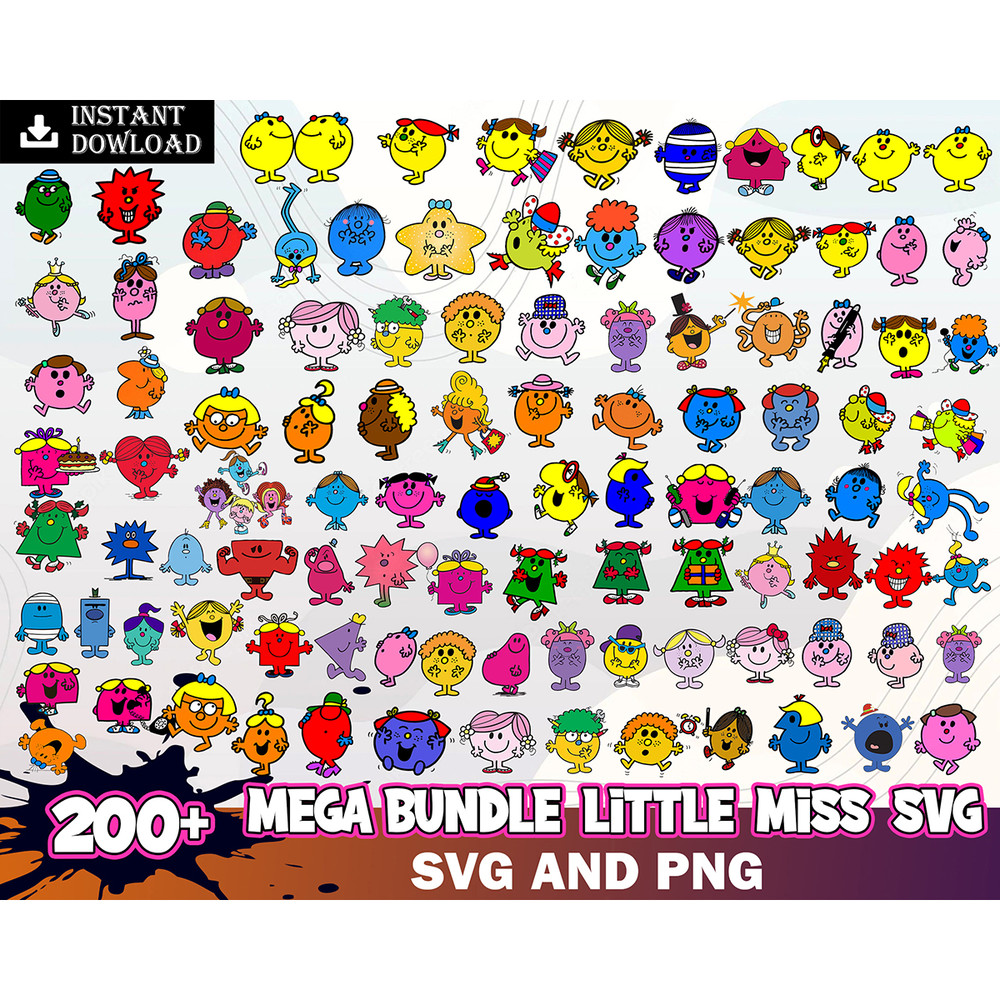200 Little Miss Svg Bundle, Little Miss Bundle, Little Miss PNG Bundle, mr men little miss, little miss sunshine, Monsieur Madame svg, Digital.jpg