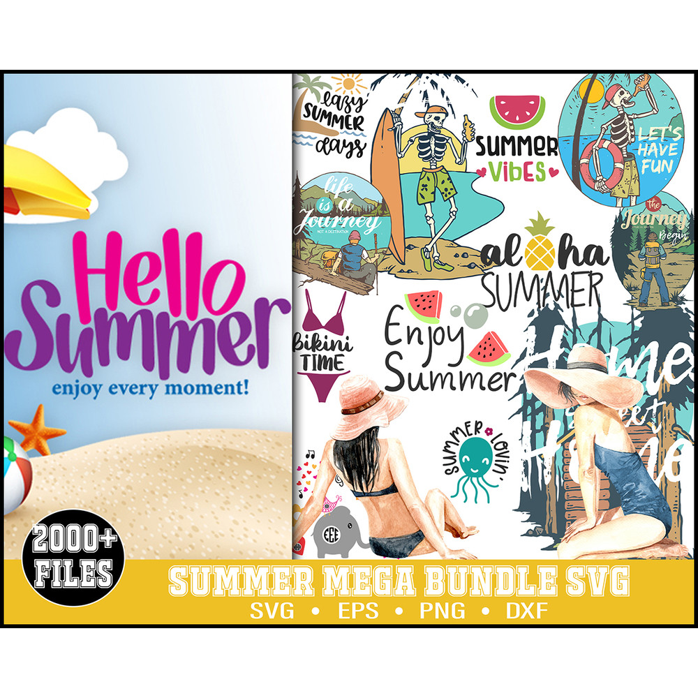 2000 Summer SVG Bundle, Summer Svg, Beach Svg, Summer Design for Shirts, Summertime Svg, Summer Cut Files, Cricut, Silhouette, Png.jpg