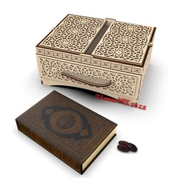 Laser design files Quran stand, Quran box. Vector SVG DXF CNC files for laser cutting wood. Laser cut wood box files.