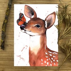 Deer painting original animal watercolor animals painting, watercolor animal art elk by Anne Gorywine