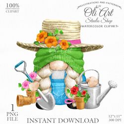 Gardener Gnome Clip Art. Cute Characters, Hand Drawn graphics. Digital Download. OliArtStudioShop