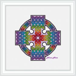 Cross stitch pattern Catholic Cross celtic knot ethnic ornament rainbow religion faith counted crossstitch patterns PDF