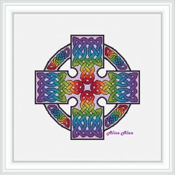cross stitch pattern catholic cross celtic knot ethnic ornament rainbow religion faith counted crossstitch patterns pdf