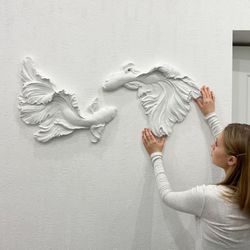 2 fish wall decor - plaster wall art - 3d wall sculpture