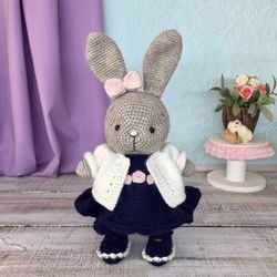 First easter, Baby shower gift, Amigurumi bunny plush with two sets of clothes