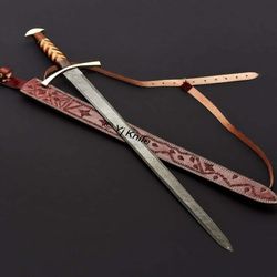 custom hand forged, damascus steel functional sword 32 inches, viking fantasy sword, swords battle ready, with sheath