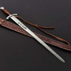 custom hand forged, damascus steel functional sword 31 inches, viking fantasy sword, swords battle ready, with sheath