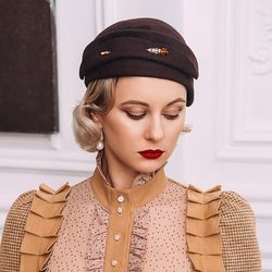 brown vintage hat, 1920s style hat, winter hat, 1930s hat, 1940s hat