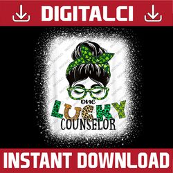 one lucky counselor bleached messy bun st patricks day png sublimation designs