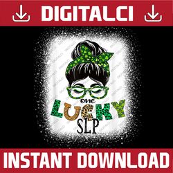 one lucky slp bleached messy bun st patricks day png sublimation designs