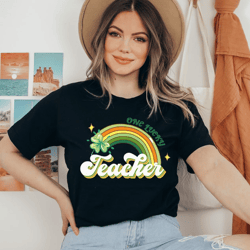 retro one lucky teacher shirt, st. patrick's rainbow, funny st patrick's day shirt, shamrock shirt, st. patrick's day te