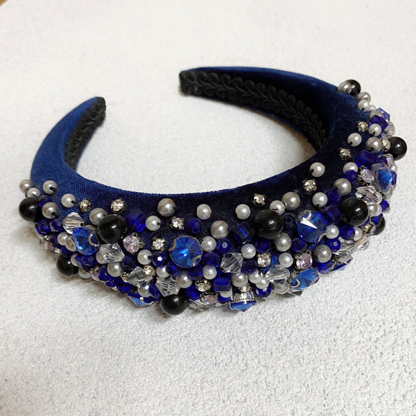 Embroidered headpiece, side