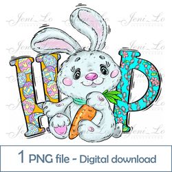 Baby Bunny Hop 1 PNG file Easter clipart Cute rabbit design Funny Easter Sublimation little animal Art Digital Download