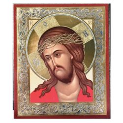 Jesus Christ with Crown of Thorns | Handmade Russian icon  | Size: 2,5" x 3,5"