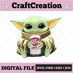 baby yoda with dr pepper diet png, baby yoda png, sublimation ready, png files for sublimation