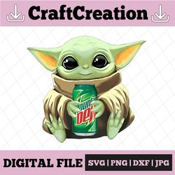 baby yoda with mountain dew png, baby yoda png, sublimation ready, png files for sublimation