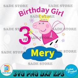 personalized name and age birthday svg, peppa pig svg png birthday girl , peppa pig svg, transparent background, custom