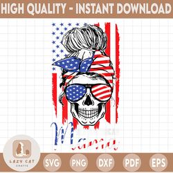 american mama usa flag american patriotic 4th of july mom skull bun hair sunglasses png sublimation design downloads