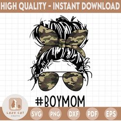 Boy Mom Camo PNG - Messy Bun Camo PNG - Camouflage Mom Life PNG Digital Download Bandana png, Women Glasses png, Digital