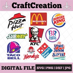 logo fashion brand bunlde: mcdonald's svg, kentucky fried chicken svg, kfc svg, taco bell svg, pizza hut svg, burger kin