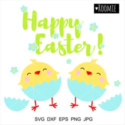 Happy Easter Lettering Chickens Svg, Easter Clipart, Easter Shirt Design sublimation, easter egg Chick Birds Cut File