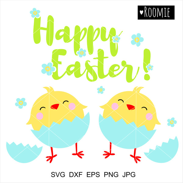 Happy Easter lettering with Cute Chickens.jpg