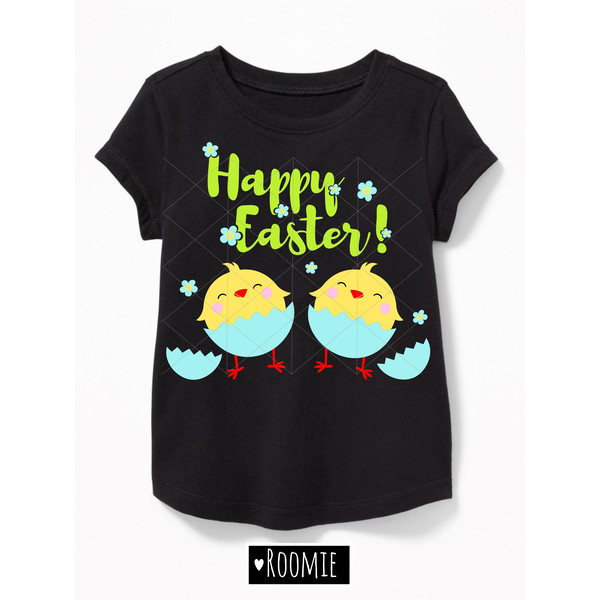 Happy Easter lettering with Cute Chickens Shirt Design 1.jpg