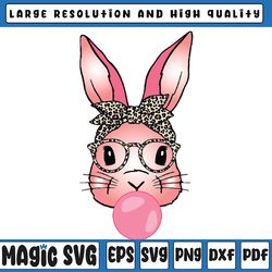 cute bunny with leopard glasses bubblegum easter day png, rabbit bandana glasses png , easter bunny, digital download