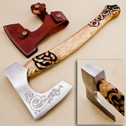 Custom Hand Forged Carbon Steel Viking Axe - Durable Camping Hatchet and Throwing Tomahawk with Razor-Sharp Blade
