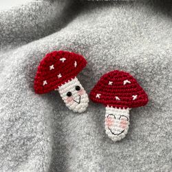 Crochet pattern mushroom, Tiny crochet brooch toadstool, Crochet pattern toadstool pin, Fly agaric anime brooch,
