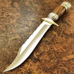 12 Inches Handmade D2 Steel Bowie Knife, Wood with Camel Bone Handle