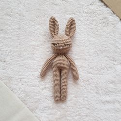 Crochet sleepy bunny soft baby toy stuffed rabbit woodland animal first birthday gift